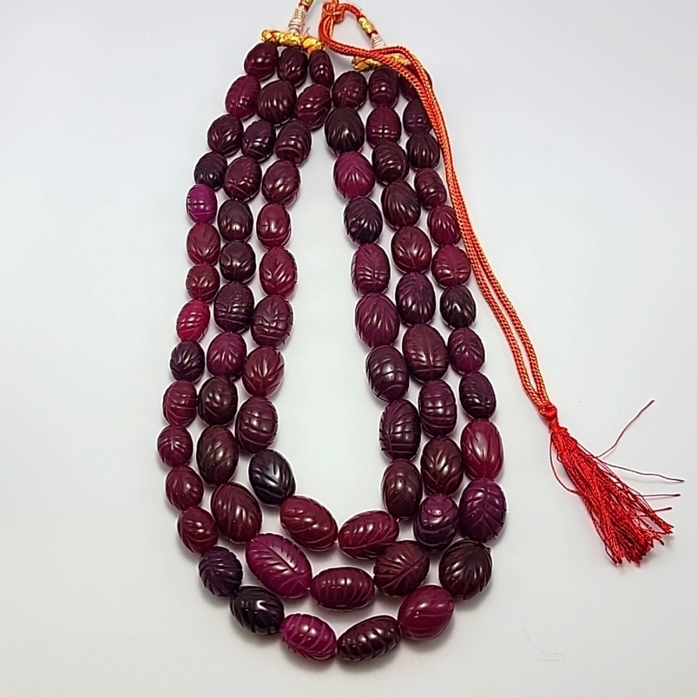 COLLOSAL 2065.00 CTS EARTH MINED 3 LINE RED RUBY CARVED BEADS BEADED UV NECKLACE - Picture 10 of 10